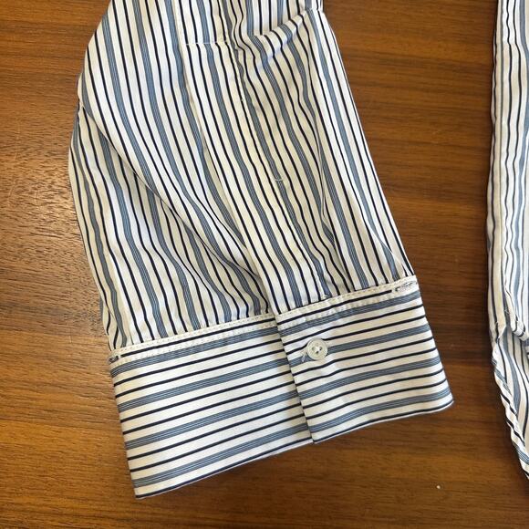 TWP Blue Striped Boyfriend Shirt, Cotton, Roll Tabs, Career, Quiet Luxury Small - Picture 11 of 16